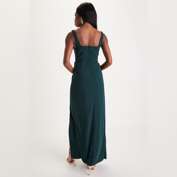 Lulus-Glamorous Disposition Emerald Green Ruched Maxi Dress - Picture 3 of 5